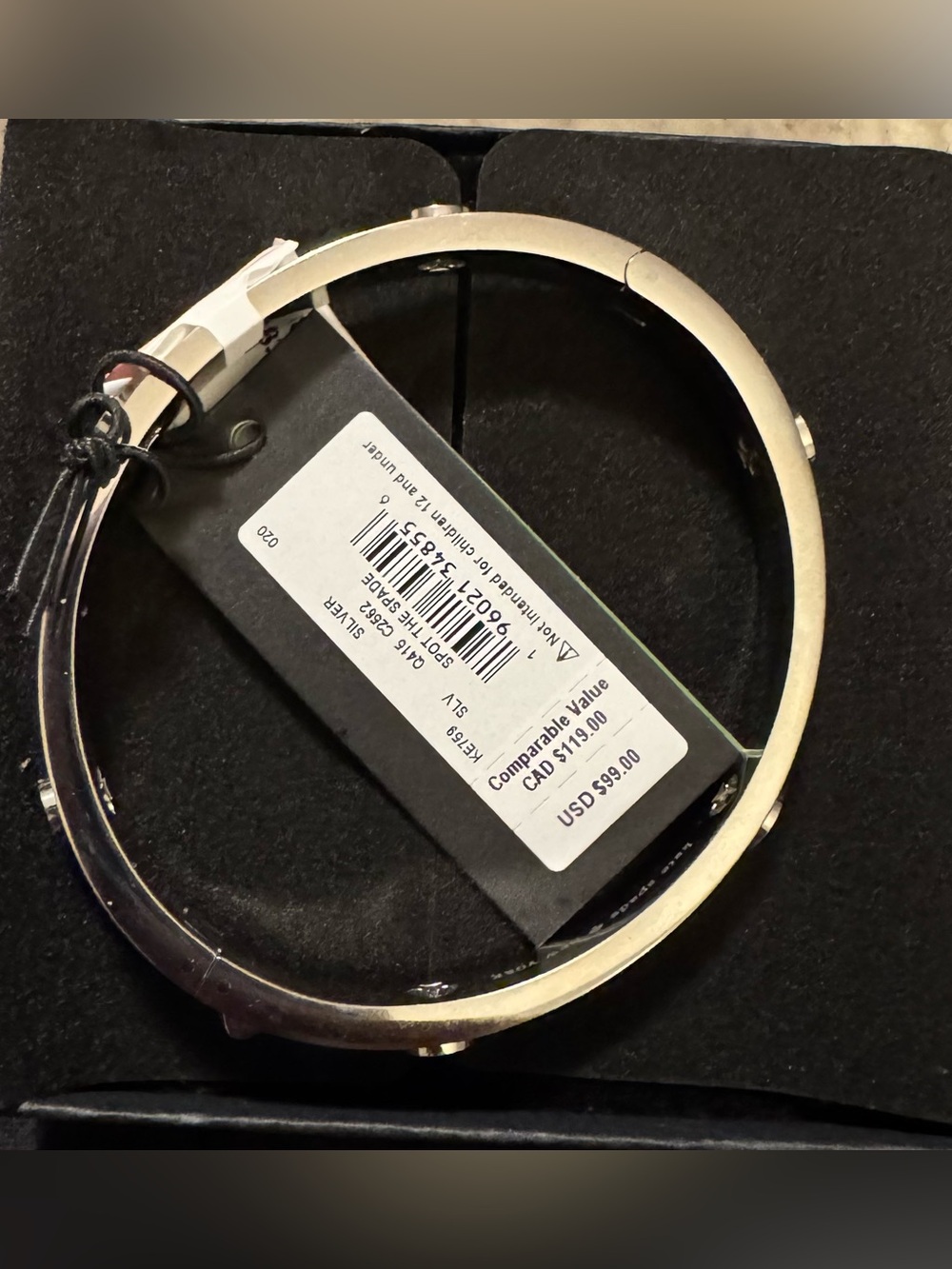 Kate Spade Spot The Spade Studded Hinged Bangle Bracelet Silver Tone NWT W/Box